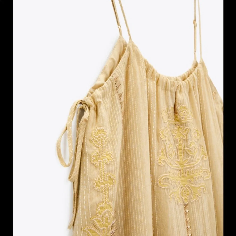 Zara embroidered ruffly embellished long cotton summer dress